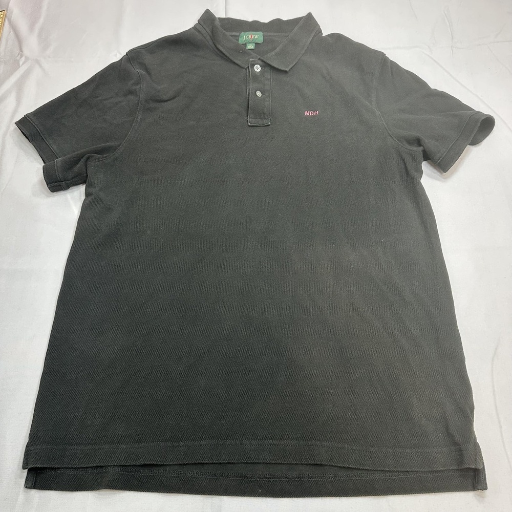 J Crew Polo Shirt Mens XL Black Oarsman MDH Monogram Casual Preppy Golf